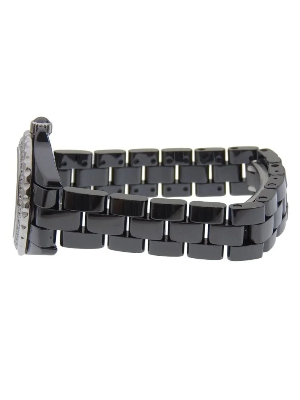 Chanel Ceramic Diamond Quartz Analog Display Black Dial Watch